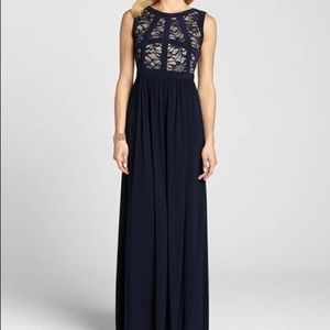R&M Richards sleeveless glitter lace gown